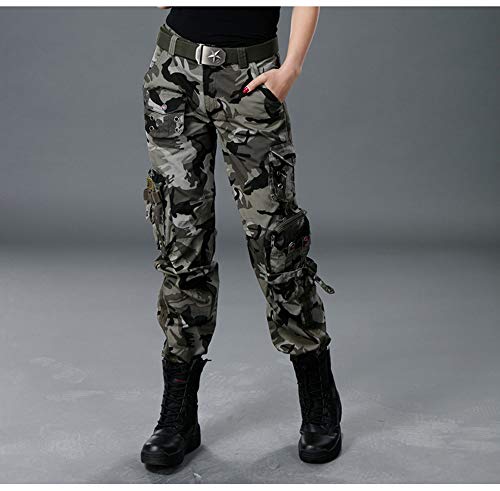 huateng Pantalones de Carga de Estilo de Novio de múltiples Bolsillos para Mujer, Pantalones Militares de Combate multifunción para Acampar al Aire Libre