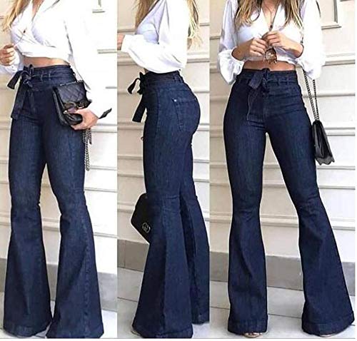Huateng Pantalones Vaqueros elásticos de Talla Grande para Mujer, Pantalones Vaqueros Ajustados de Mezclilla Pantalones Acampanados con cinturón