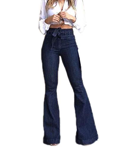 Huateng Pantalones Vaqueros elásticos de Talla Grande para Mujer, Pantalones Vaqueros Ajustados de Mezclilla Pantalones Acampanados con cinturón