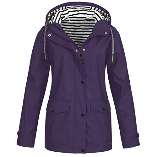 HULKY Chubasquero Mujer Impermeable Chaquetas Deportivo Invierno Abrigo con Capucha Rompevientos Secado Rápido Tops Montañismo Cardigan Outwear Casual Tallas Grandes(Púrpura 2,XXXXXL)