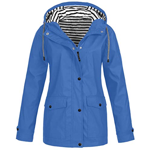 HULKY Chubasquero Mujer Impermeable Chaquetas Deportivo Invierno Abrigo con Capucha Rompevientos Secado Rápido Tops Montañismo Cardigan Outwear Casual Tallas Grandes(Azul Cielo 2,XL)