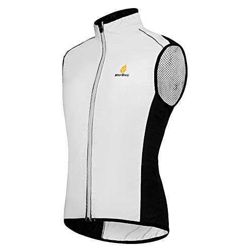 HYSENM Chaleco sin mangas para ciclismo y bicicleta de montaña con logo Tour de France [Cortavientos + Transpirable + Reflectante] Poliéster Medio Blanco