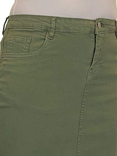 icecoolfashion Falda De Jeans De Color por Debajo De La Rodilla para Mujer con Estiramiento Verde Oliva 38-48 (48)