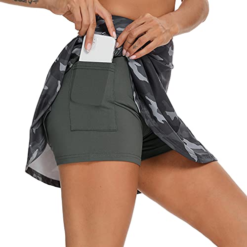 iClosam Faldas Padel Mujer con Buena Elasticidad Falda Plisada Corta para Correr, Tenis y Golf Gris Oscuro XL