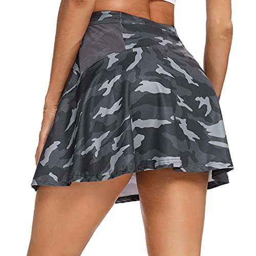 iClosam Faldas Padel Mujer con Buena Elasticidad Falda Plisada Corta para Correr, Tenis y Golf Gris Oscuro XL
