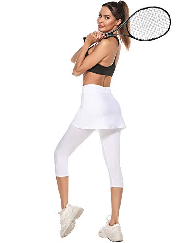iClosam Pantalones de Falda de Tenis y Golf para Mujer Falda Deportivo con Bolsillos Tela Elástica（XXL,Blanco）
