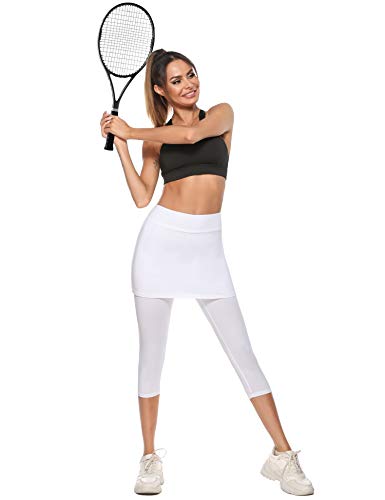iClosam Pantalones de Falda de Tenis y Golf para Mujer Falda Deportivo con Bolsillos Tela Elástica（XXL,Blanco）