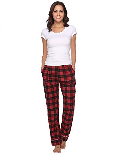 iClosam Pantalones de Pijama Mujer 100% Algodón Patalones Cuadros Largos Suave y Comodo S-XXL