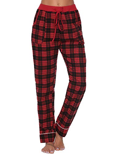 iClosam Pantalones de Pijama Mujer 100% Algodón Patalones Cuadros Largos Suave y Comodo S-XXL