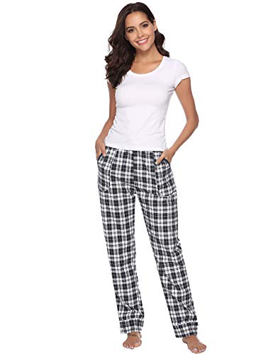 iClosam Pantalones de Pijama Mujer 100% Algodón Patalones Cuadros Largos Suave y Comodo S-XXL