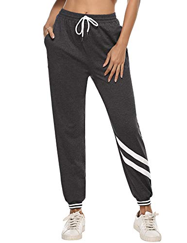 iClosam Pantalones Deportivo Algodón Raya Mujer Largos Pantalon Chándal para Yoga Fitness Jogger Casual