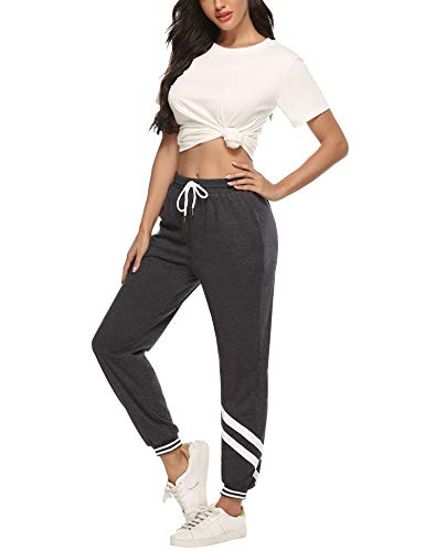iClosam Pantalones Deportivo Algodón Raya Mujer Largos Pantalon Chándal para Yoga Fitness Jogger Casual