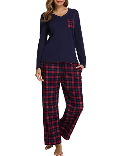 iClosam Pijama Cuadros Mujer Invierno Algodon Mangas Largas Camiseta y Pantalones Conjunto Ropa de Dormir Casa Casual Suave y Comodo Talla Grande S-XXL