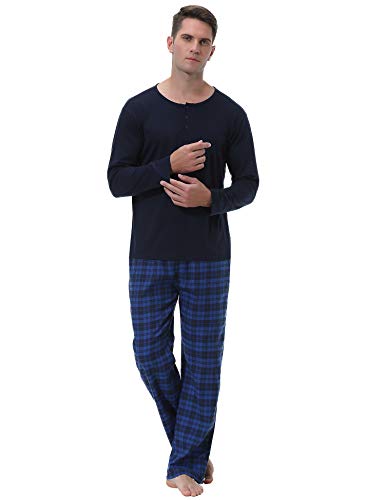 iClosam Pijama Hombre Algodón Invierno,Pijamas Cuadros Largos Ropa de Dormir Casual Suave y Cómodo Talla Grande S-XXL