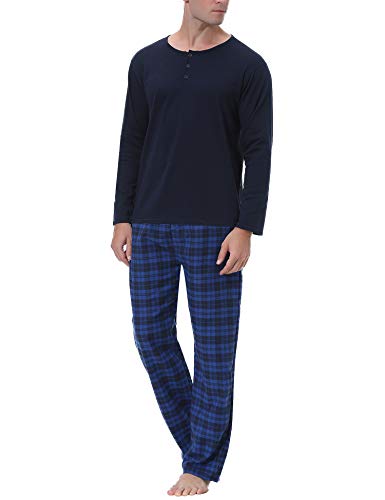 iClosam Pijama Hombre Algodón Invierno,Pijamas Cuadros Largos Ropa de Dormir Casual Suave y Cómodo Talla Grande S-XXL