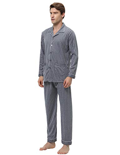 iClosam Pijama Hombre Invierno Largo Set,Pijamas Rayas con Botones Algodón Ropa a Cuadros para Dormir Casa Suave y Cómodo S-XXL