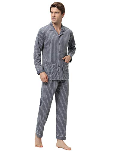 iClosam Pijama Hombre Invierno Largo Set,Pijamas Rayas con Botones Algodón Ropa a Cuadros para Dormir Casa Suave y Cómodo S-XXL