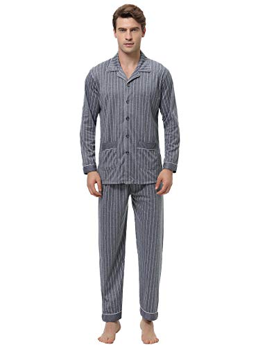 iClosam Pijama Hombre Invierno Largo Set,Pijamas Rayas con Botones Algodón Ropa a Cuadros para Dormir Casa Suave y Cómodo S-XXL