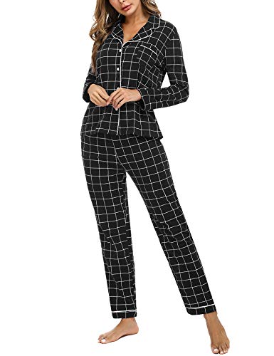 iClosam Pijama Mujer Cuadros Invierno Conjunto Pijamas de Manga Larga Ropa de Dormir Casa Comodo y Suave