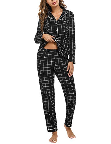 iClosam Pijama Mujer Cuadros Invierno Conjunto Pijamas de Manga Larga Ropa de Dormir Casa Comodo y Suave
