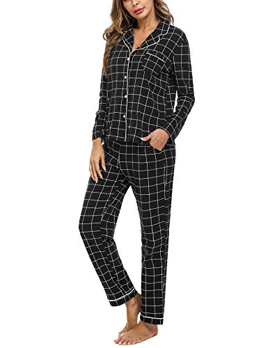 iClosam Pijama Mujer Cuadros Invierno Conjunto Pijamas de Manga Larga Ropa de Dormir Casa Comodo y Suave