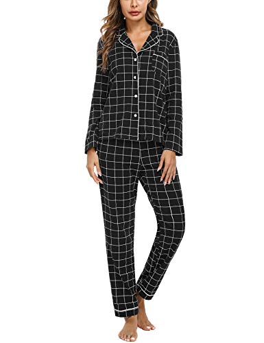 iClosam Pijama Mujer Cuadros Invierno Conjunto Pijamas de Manga Larga Ropa de Dormir Casa Comodo y Suave
