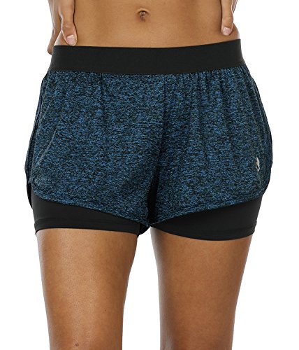icyzone 2 en 1 Pantalón Corto para Mujer para Correr (M, Azul Real)