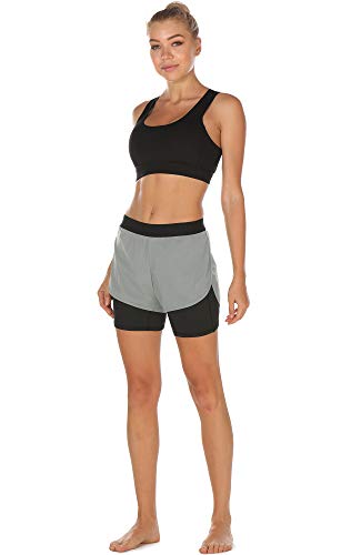 icyzone 2 en 1 Pantalones Cortos para Deportivo Yoga para Mujer (M, Gris)