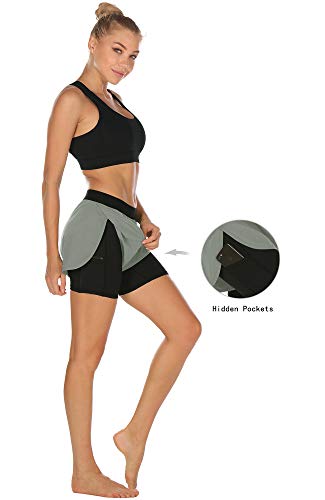 icyzone 2 en 1 Pantalones Cortos para Deportivo Yoga para Mujer (M, Gris)
