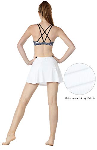 icyzone - Falda corta de tenis para mujer (cintura alta), Primavera-verano, Trapecio o corte en A, Mujer, color Blanco, tamaño M