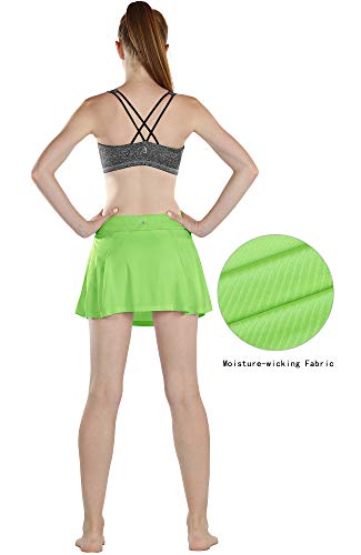 icyzone Falda corta de tenis para mujer, línea A, cintura alta, para golf, tenis Color verde. XL
