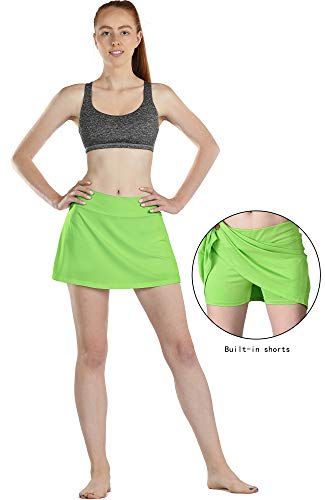 icyzone Falda corta de tenis para mujer, línea A, cintura alta, para golf, tenis Color verde. XL