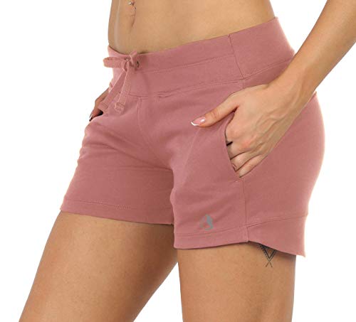 icyzone Pantalones cortos de chándal para mujer con bolsillos altrosa M