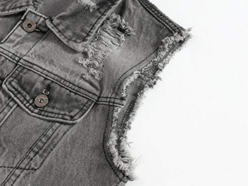 Idopy Chaleco de Mezclilla sin Mangas para Hombre Chaleco de Jean Rasgado con Botones Chaleco