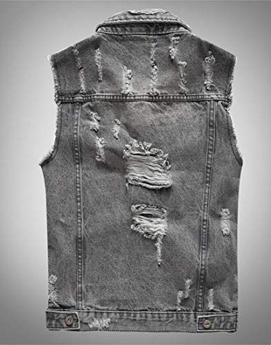 Idopy Chaleco de Mezclilla sin Mangas para Hombre Chaleco de Jean Rasgado con Botones Chaleco
