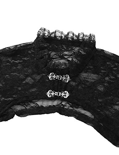 IEFIEL Chaqueta de Boda Fiesta para Mujer Manga Larga Bolero Encaje Floral Cardigan Corta Torera Cuello Alto Shrug Negro Large