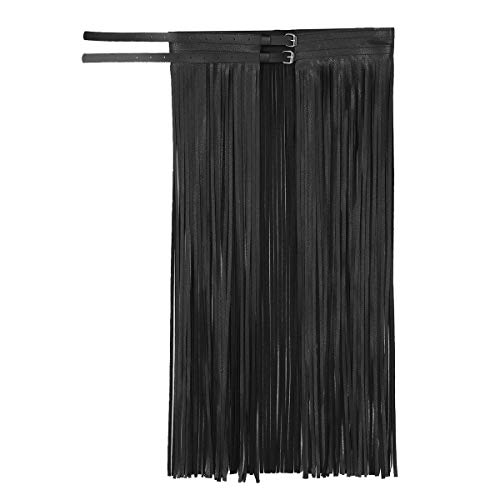 IEFIEL Falda con Flecos Borla de Cuero PU para Mujer Falda Larga Fiesta Punk Cinturón Ajustable con Hebillas Ropa de Danza Baile Noche Club Negro A One Size