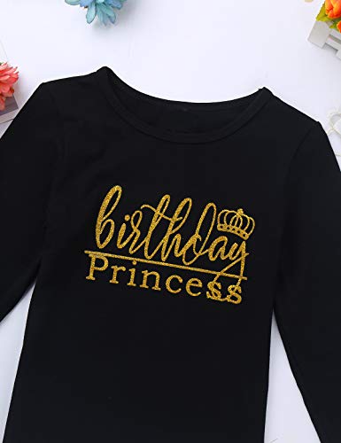 IEFIEL Ropa Conjuntos de Camiseta Manga Larga+Falda Tutú Lunares para Niñas Vestido Princesa de Cumpleaños con Bowknot Lentejuelas Vestido de Fiesta Navidad Carnaval Negro A 6 años