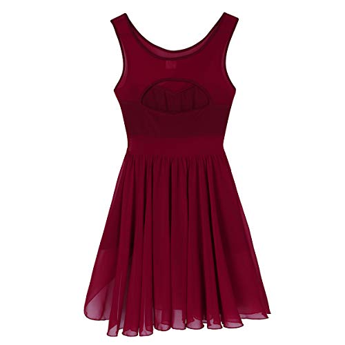 IEFIEL Vestido Danza Ballet para Mujer Vestido Gasa Sin Mangas de Danza Gimnasia Maillot con Falda Mallas Irregular Vestido Baile Moderno Vino L