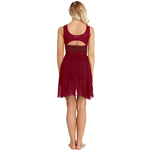 IEFIEL Vestido Danza Ballet para Mujer Vestido Gasa Sin Mangas de Danza Gimnasia Maillot con Falda Mallas Irregular Vestido Baile Moderno Vino L