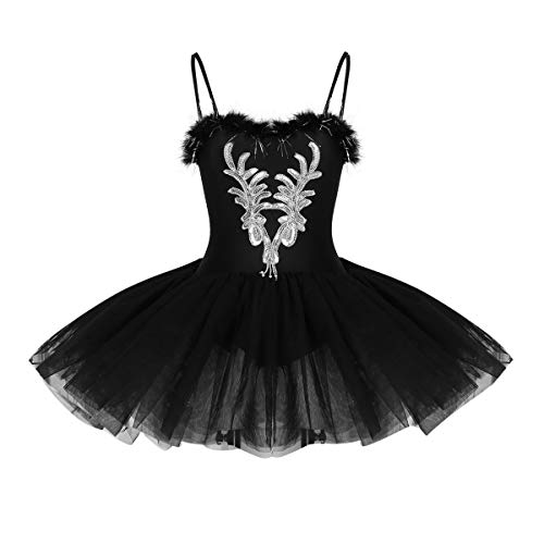 IEFIEL Vestido de Danza Ballet Mujer Maillot Tutú Princesa de Gimnasia Ritmica Disfraz Cisne de Bailar Vestido de Tirantes para Competiciones Negro M