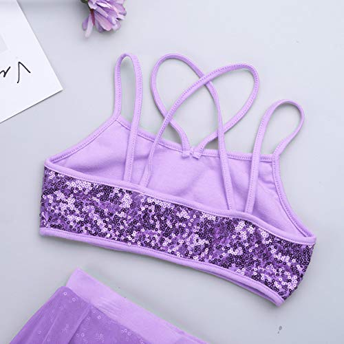 IEFIEL Vestido de Danza Ballet para Niña Vestido Danza Latina de Dos Piezas Top Lentejuelas+Falda Larga Ropa Baile Niña Lavanda 10-12 años
