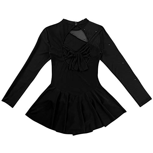 IEFIEL Vestido Patinaje sobre Hielo para Mujer Maillot de Danza Ballet Manga Larga Maillot con Falda Maillot de Gimnasia Ritmica Adulto S-XL Negro S