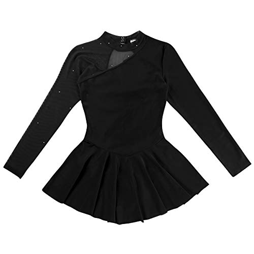 IEFIEL Vestido Patinaje sobre Hielo para Mujer Maillot de Danza Ballet Manga Larga Maillot con Falda Maillot de Gimnasia Ritmica Adulto S-XL Negro S