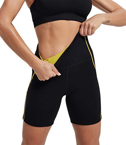 IFLOVE Pantalones Cortos de Sauna para Mujer Deportivos de Cintura Alta, Pantalones térmicos para Perder Peso con Bolsillo, Entrenamiento, Mallas de Yoga para Adelgazar, Moldeador de Muslos