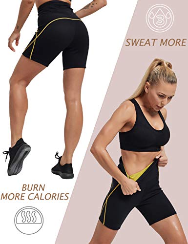 IFLOVE Pantalones Cortos de Sauna para Mujer Deportivos de Cintura Alta, Pantalones térmicos para Perder Peso con Bolsillo, Entrenamiento, Mallas de Yoga para Adelgazar, Moldeador de Muslos