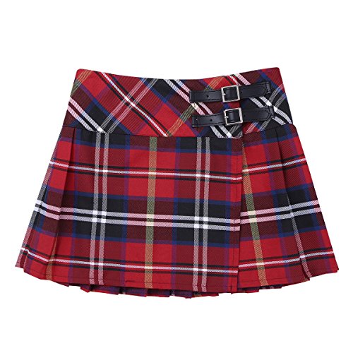 iiniim Falda Niña Ropa Verano Escocesas Cuadros Escocia Falda Plisada Básica con Hebilla Uniforme Escolar Algodón Tartán para Niñas Chicas 3 a 14 Años Rojo 8 años
