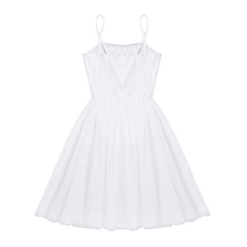 iiniim Maillot Leotardo Vestido de Danza Ballet Elástico Niña Tutú Princesa Lentejuelas Brillante Dancewear Infantil con Falda sin Mangas para Niñas Infantil 3-14 Años Blanco 5-6 años