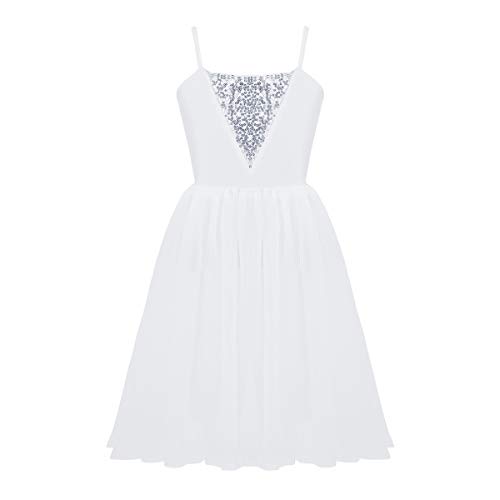 iiniim Maillot Leotardo Vestido de Danza Ballet Elástico Niña Tutú Princesa Lentejuelas Brillante Dancewear Infantil con Falda sin Mangas para Niñas Infantil 3-14 Años Blanco 5-6 años