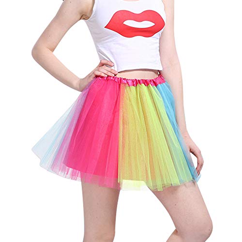 iMixCity Mujer Tutu Falda Tul Short Ballet 3 Capas Danza Ballet Tutu Pettiskirt Traje de Carnaval (Talla única, Arcoiris)